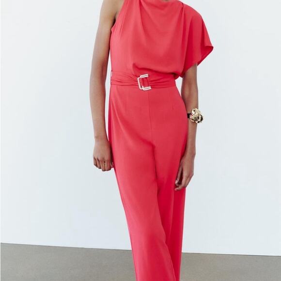 ZARA ASYMMETRIC CREPE BUCKLE JUMPSUIT - Picture 5 of 12